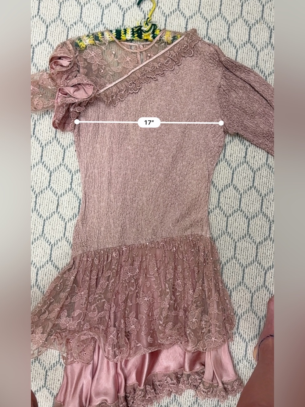 LA PASITEA Vintage Rare Made In Italy Fairy Y2K Dusty Rose Crinkled Lace Dress - Picture 11 of 16
